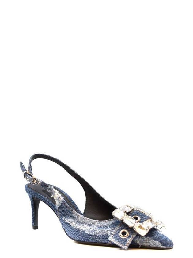 Rhinestone Buckle Patchwork Denim Slingback Heel Blue - DOLCE&GABBANA - BALAAN 3