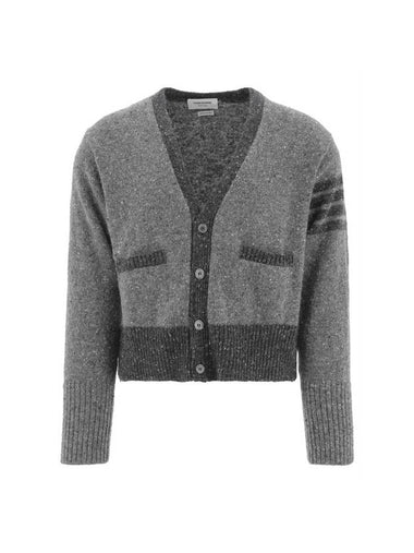 Men's Jersey Stitch Mohair Tweed 4 Lines V-Neck Cardigan Grey - THOM BROWNE - BALAAN 1