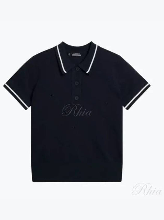 Women's Feline Knit Short Sleeve Polo Shirt Navy - J.LINDEBERG - BALAAN 2