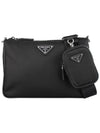 Triangle Logo Re-Nylon Saffiano Leather Shoulder Bag Black - PRADA - BALAAN 3