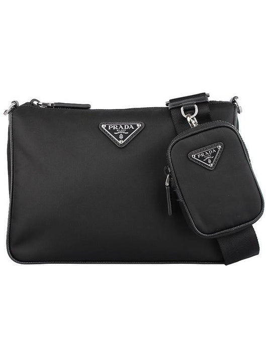 Triangle Logo Re-Nylon Saffiano Leather Shoulder Bag Black - PRADA - BALAAN 2