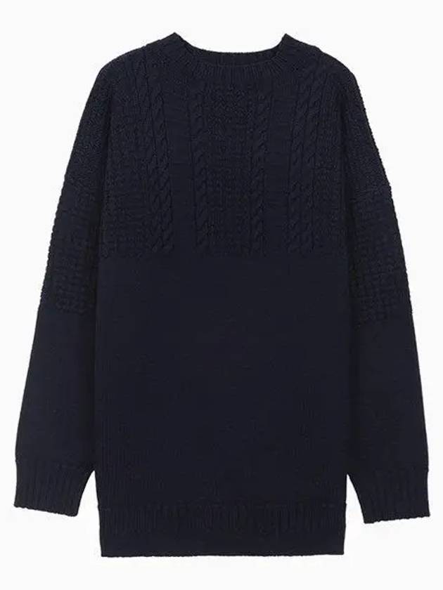 Crew Neck Cable Wool Knit Top Navy - MAISON MARGIELA - BALAAN 2