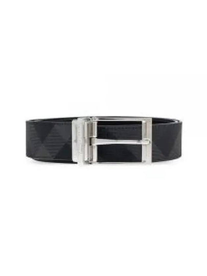 Reversible Checked Leather Belt Charcoal Silver - BURBERRY - BALAAN 2