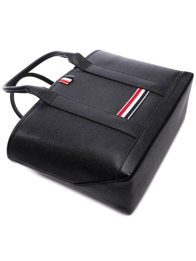 Three Stripe Tab Stripe Leather Tote Bag Black - THOM BROWNE - BALAAN 6