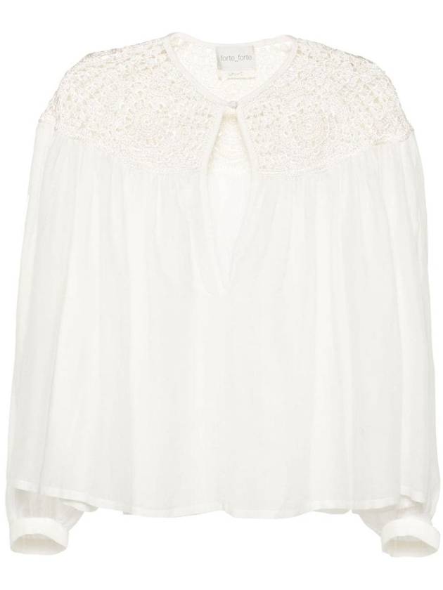 Forte_Forte Boho Shirt In CottonAndSilk Voile With Crochet Detailing - FORTE FORTE - BALAAN 1