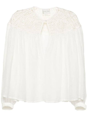 Forte_Forte Boho Shirt In CottonAndSilk Voile With Crochet Detailing - FORTE FORTE - BALAAN 1