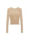 Rib Detail Viscose Crop Long Sleeve T-Shirt Beige - SAINT LAURENT - BALAAN 2