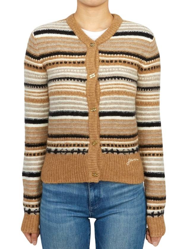 Striped Soft Wool Knit Cardigan Brown - GANNI - BALAAN 2