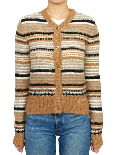 Striped Soft Wool Knit Cardigan Brown - GANNI - BALAAN 2