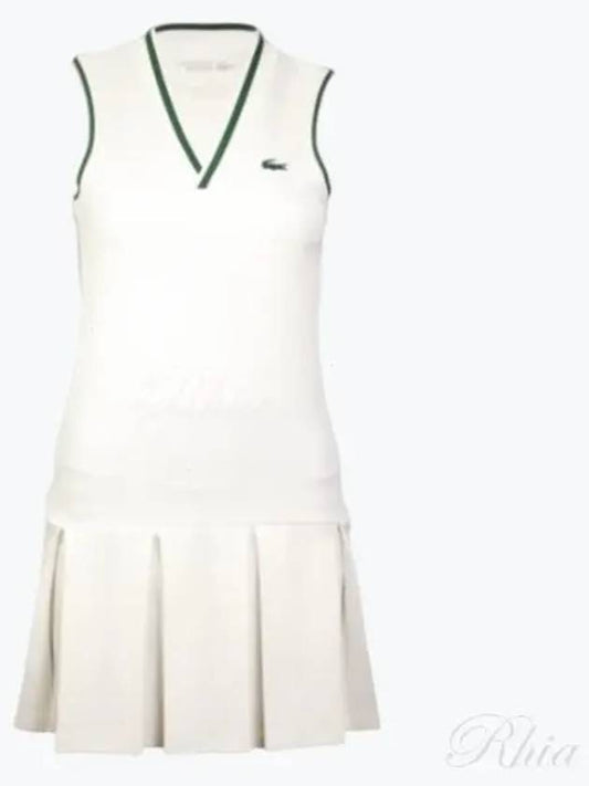 Sports Stretch V-Neck Pleated Short Dress White - LACOSTE - BALAAN 2