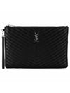 Matelasse Large Leather Clutch Bag Black - SAINT LAURENT - BALAAN 1