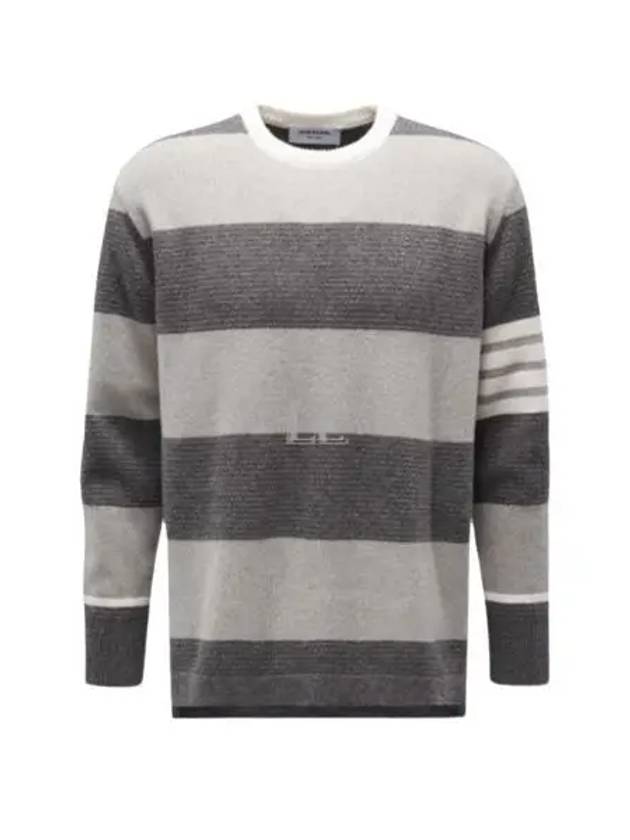 Rugby Stripe Merino 4 Bar Crew Neck Pullover Knit Top Grey - THOM BROWNE - BALAAN 2