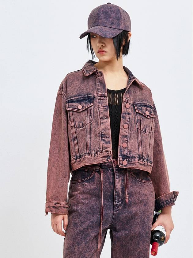 Women's Wine Crop Denim Trucker Jacket Indie Pink - C WEAR BY THE GENIUS - BALAAN 2