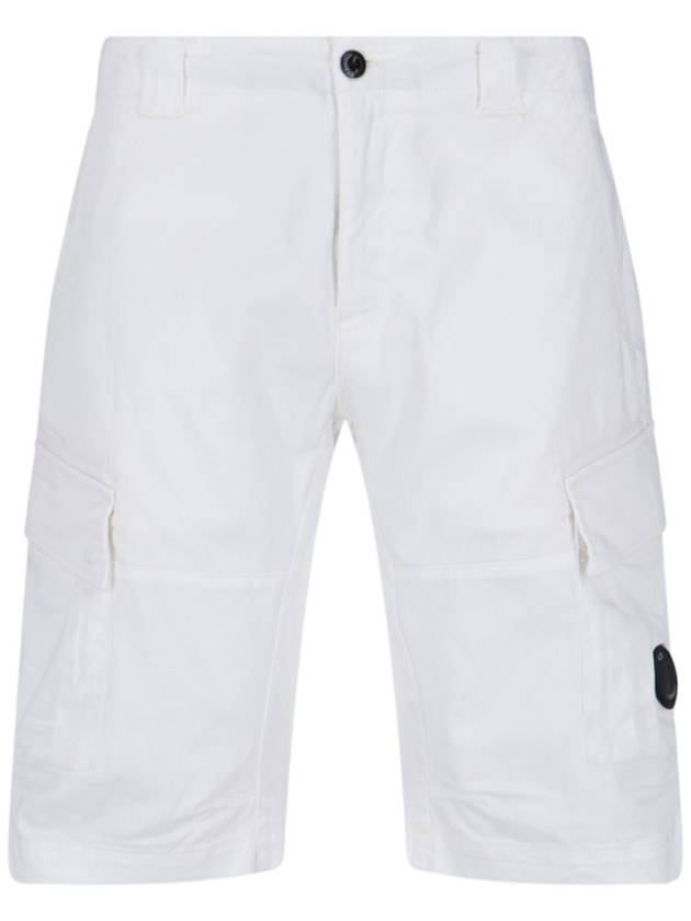 Stretch Satin Cargo Shorts White - CP COMPANY - BALAAN 2