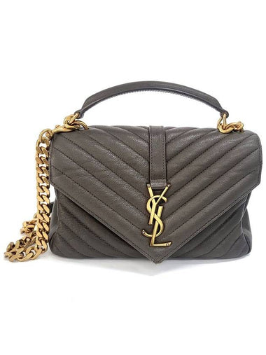 Saint Laurant Gray Classic Gold Logo College Medium Satchel Shoulder Bag - SAINT LAURENT - BALAAN 1