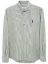 Embroidered Heart Logo Stripe Long Sleeve Shirt Green - AMI - BALAAN 2