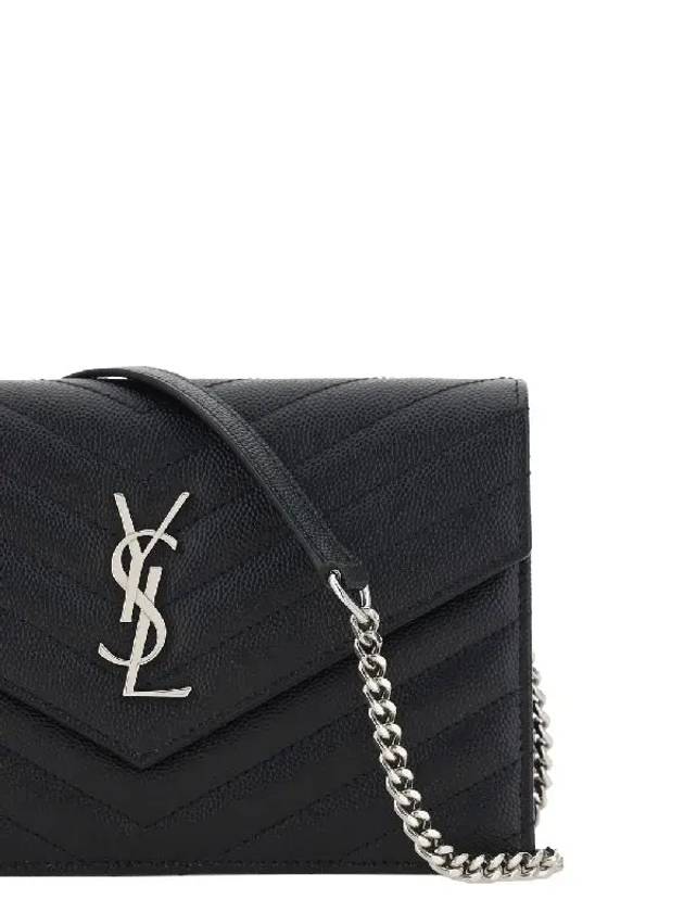 Cassandre Envelope Chain Shoulder Bag In Grain De Poudre Leather Noir - SAINT LAURENT - BALAAN 7