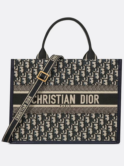 Oblique Embroidery Calf Skin Medium Book Tote Bag Blue - DIOR - BALAAN 2