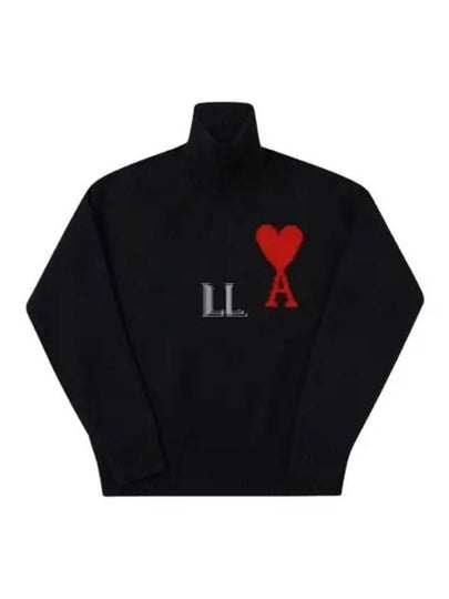 Heart Logo Knit Turtleneck Black - AMI - BALAAN 2