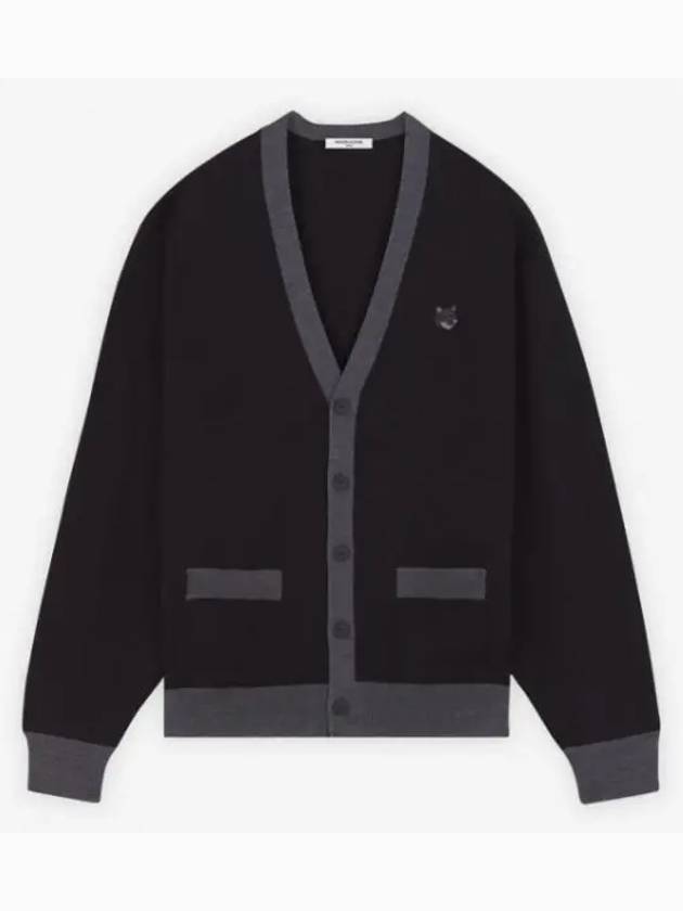 Bold Fox Head Patch Two-Tone Cardigan Black - MAISON KITSUNE - BALAAN 2