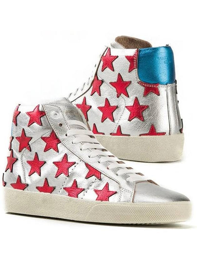 Red Star Patch High Top Sneakers Silver - SAINT LAURENT - BALAAN 2