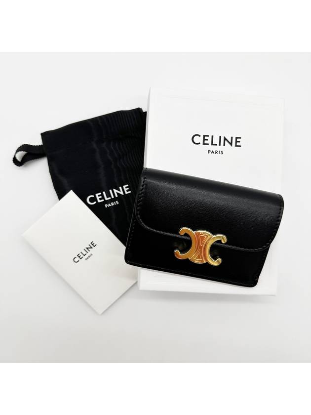 Triomphe Shiny Calfskin Flap Card Wallet Black - CELINE - BALAAN 10