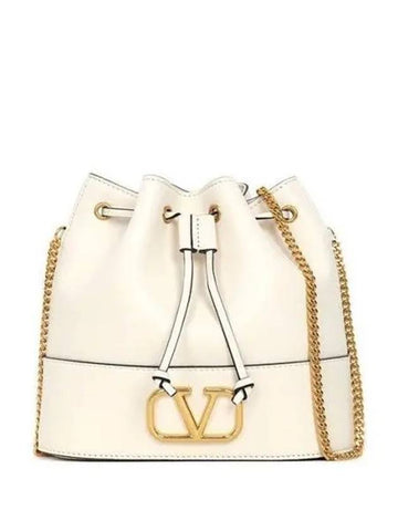 P0T83 HPF I16 V Ring Chain Bucket Bag Ivory 271468 1147563 - VALENTINO - BALAAN 1