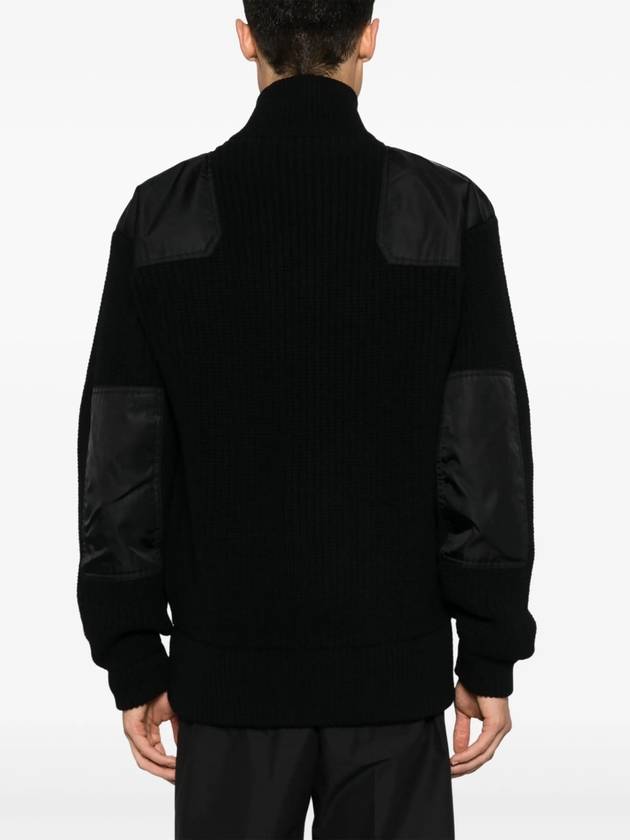 Wool cashmere zip up cardigan black - PRADA - BALAAN 5