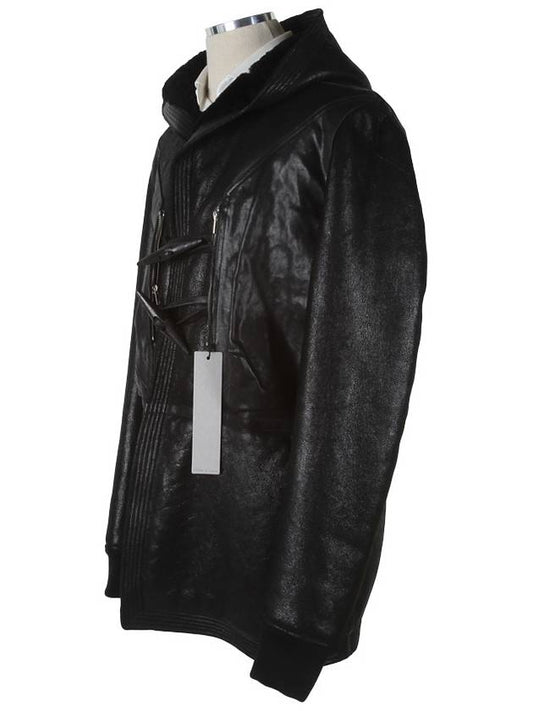 RU9788 Leather Hooded Mouton Jacket - RICK OWENS - BALAAN 2