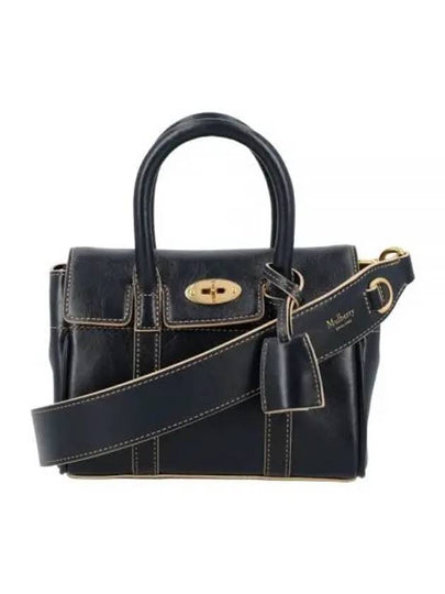 Contrast Raw Edge Mini Bayswater Tote Bag Dark Navy - MULBERRY - BALAAN 2