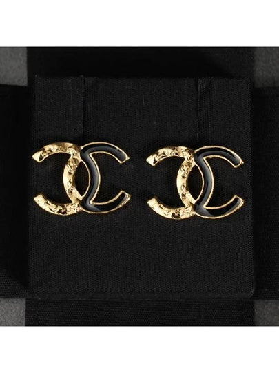 CC Logo Two-Tone Stud Earrings Black Gold - CHANEL - BALAAN 2