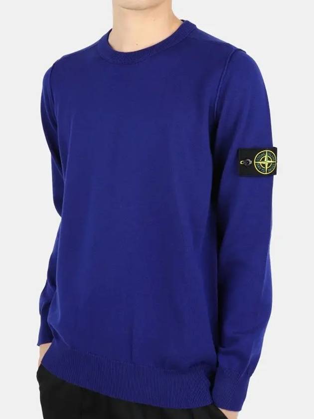 Wappen Patch Crew Neck Soft Cotton Knit Top Purple Blue - STONE ISLAND - BALAAN 2