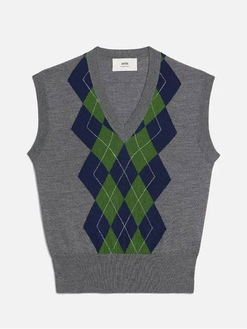 Argyle jacquard knit vest gray FKS704KN00050502 - AMI - BALAAN 1