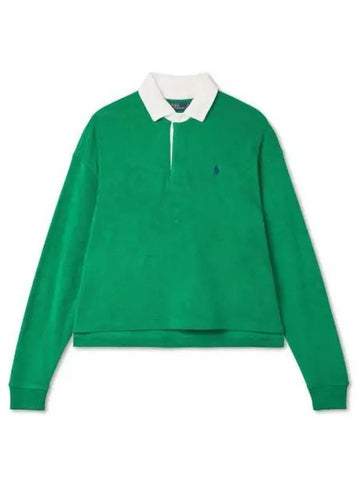 W Cropped Terry Rugby Shirt Green - POLO RALPH LAUREN - BALAAN 1