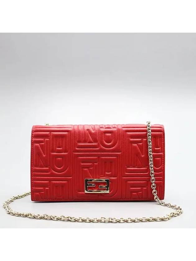 8M0219 Red gold logo leather clutch long wallet cross bag - FENDI - BALAAN 1