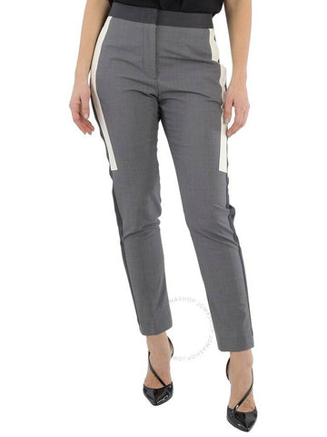 Burberry Contrast Stripe Crop Wool Trousers In Grey, Brand Size 4 (US Size 2) - BURBERRY - BALAAN 1