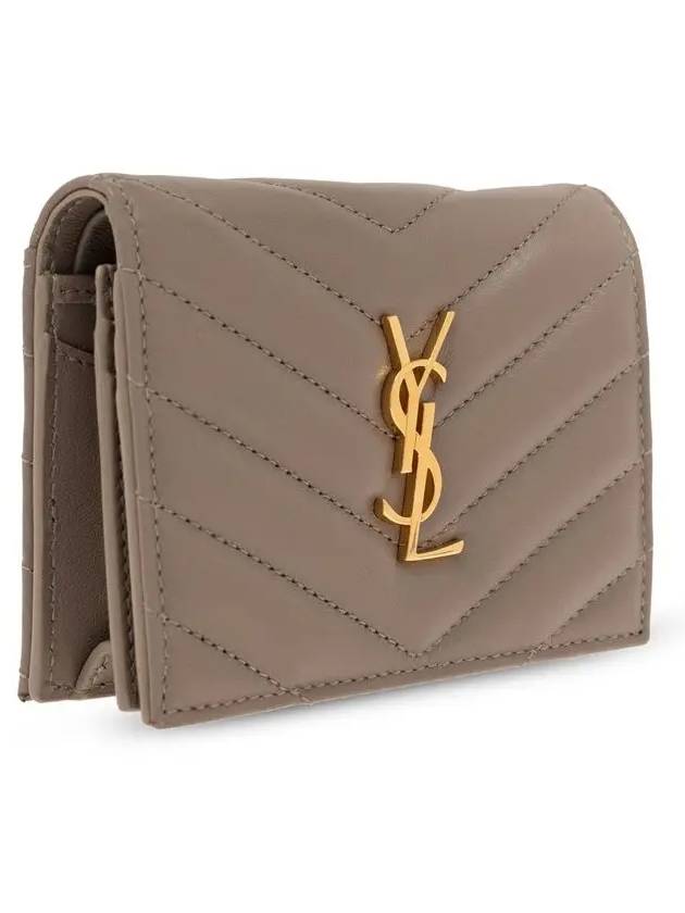 Casandra Matelasse Quilted Lambskin Flap Card Wallet Grey - SAINT LAURENT - BALAAN 3