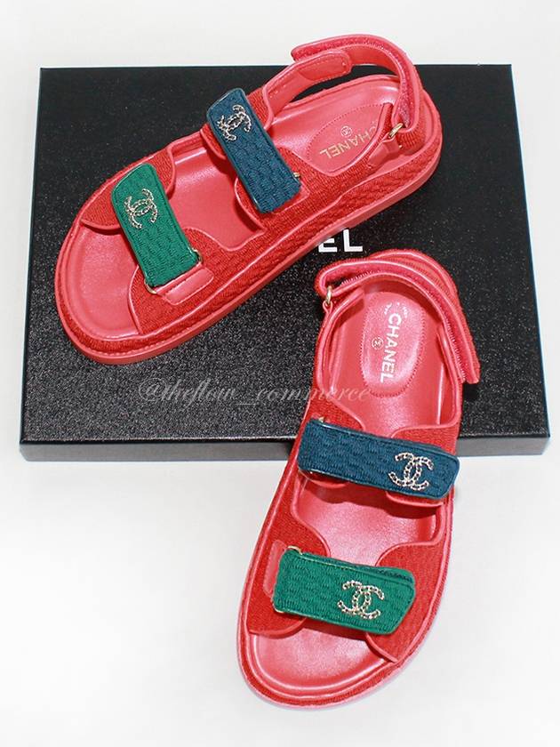 CC Logo Velcro Sandals Red - CHANEL - BALAAN 2