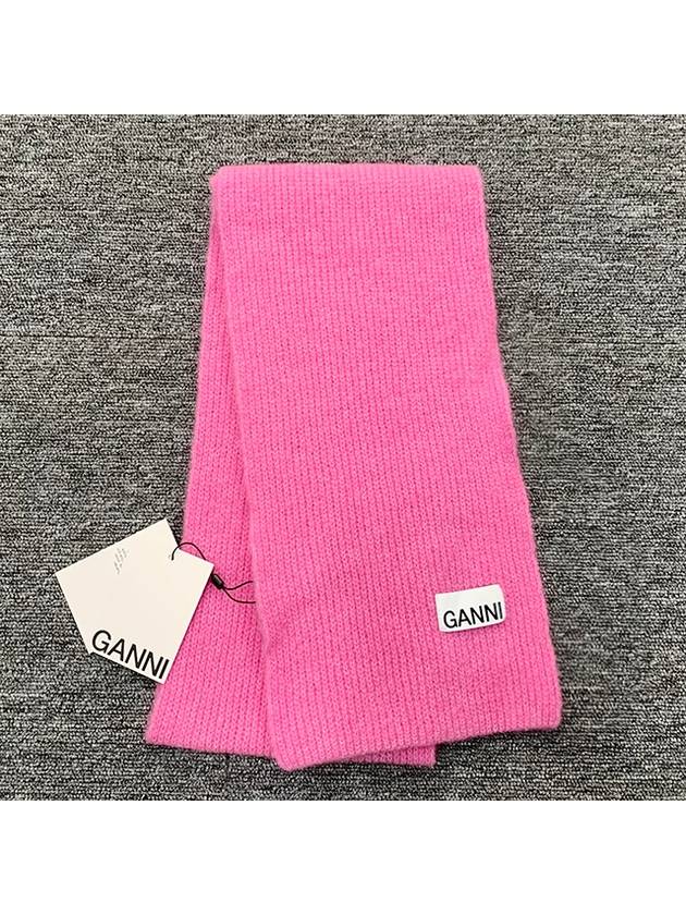 Logo Patch Wool Blend Muffler Pink - GANNI - BALAAN 3