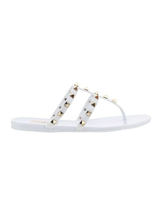 Rockstud PVC Rubber Flat Flip Flops White - VALENTINO - BALAAN 1