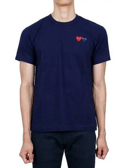 Double Heart Wappen Short Sleeve T-Shirt Navy - COMME DES GARCONS - BALAAN 2