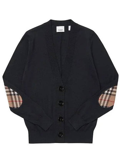 Dornoch Check Patch Merino Wool Cardigan Black - BURBERRY - BALAAN 2