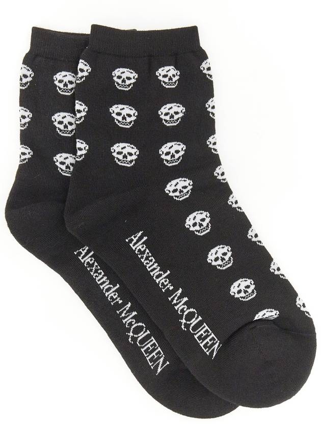 Women White Skull Pattern Socks Black - ALEXANDER MCQUEEN - BALAAN 2