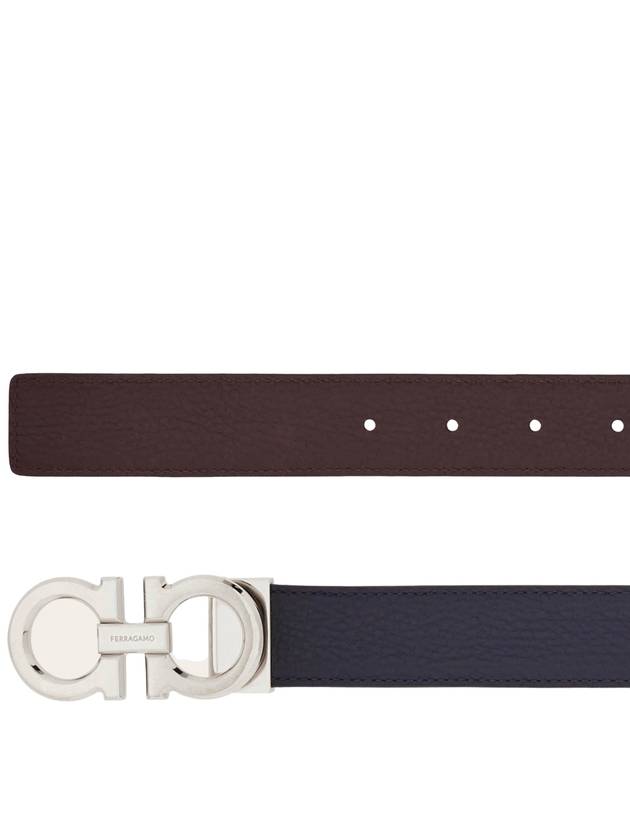 Gancini Reversible Leather Belt Midnight Blue Burgundy - SALVATORE FERRAGAMO - BALAAN 3