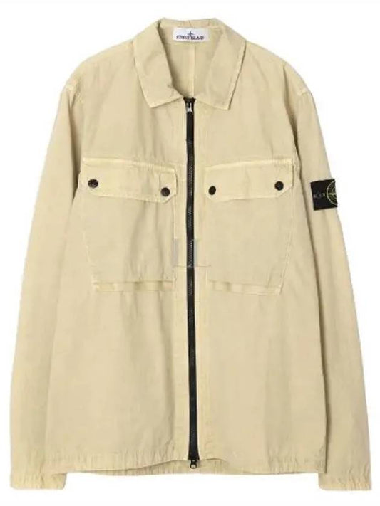Brushed Organic Cotton Overshirt Jacket Ecru - STONE ISLAND - BALAAN 2