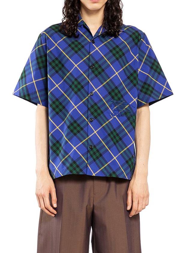 Check Cotton Short Sleeve Shirt Bright Navy - BURBERRY - BALAAN 2