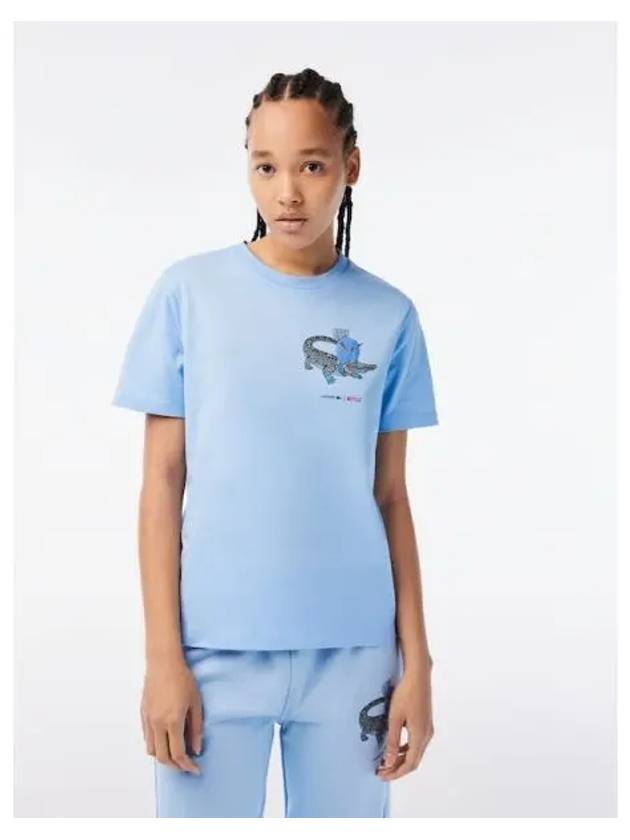 Netflix Organic Cotton Jersey Short Sleeve T-Shirt Blue - LACOSTE - BALAAN 2