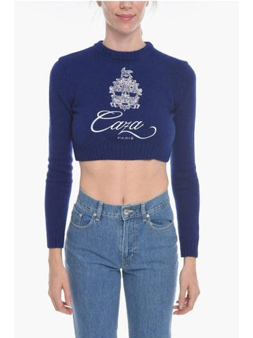 Embroidered Logo Ribbed Knit Top Navy Blue - CASABLANCA - BALAAN 1