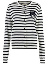 Fox Head Intarsia Regular Striped Cardigan Black White - MAISON KITSUNE - BALAAN 2