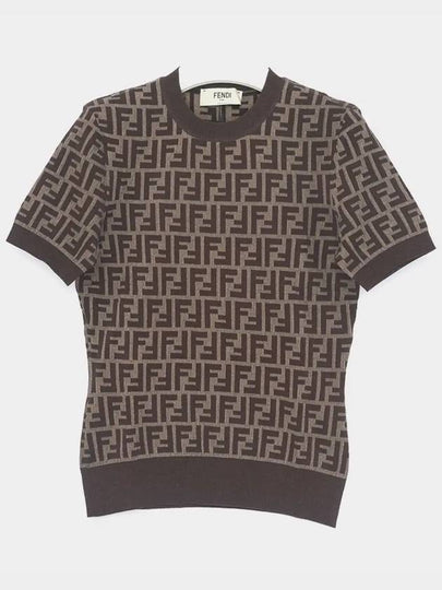 FF Cotton Crew Neck Short-Sleeved Knit Top Brown - FENDI - BALAAN 2